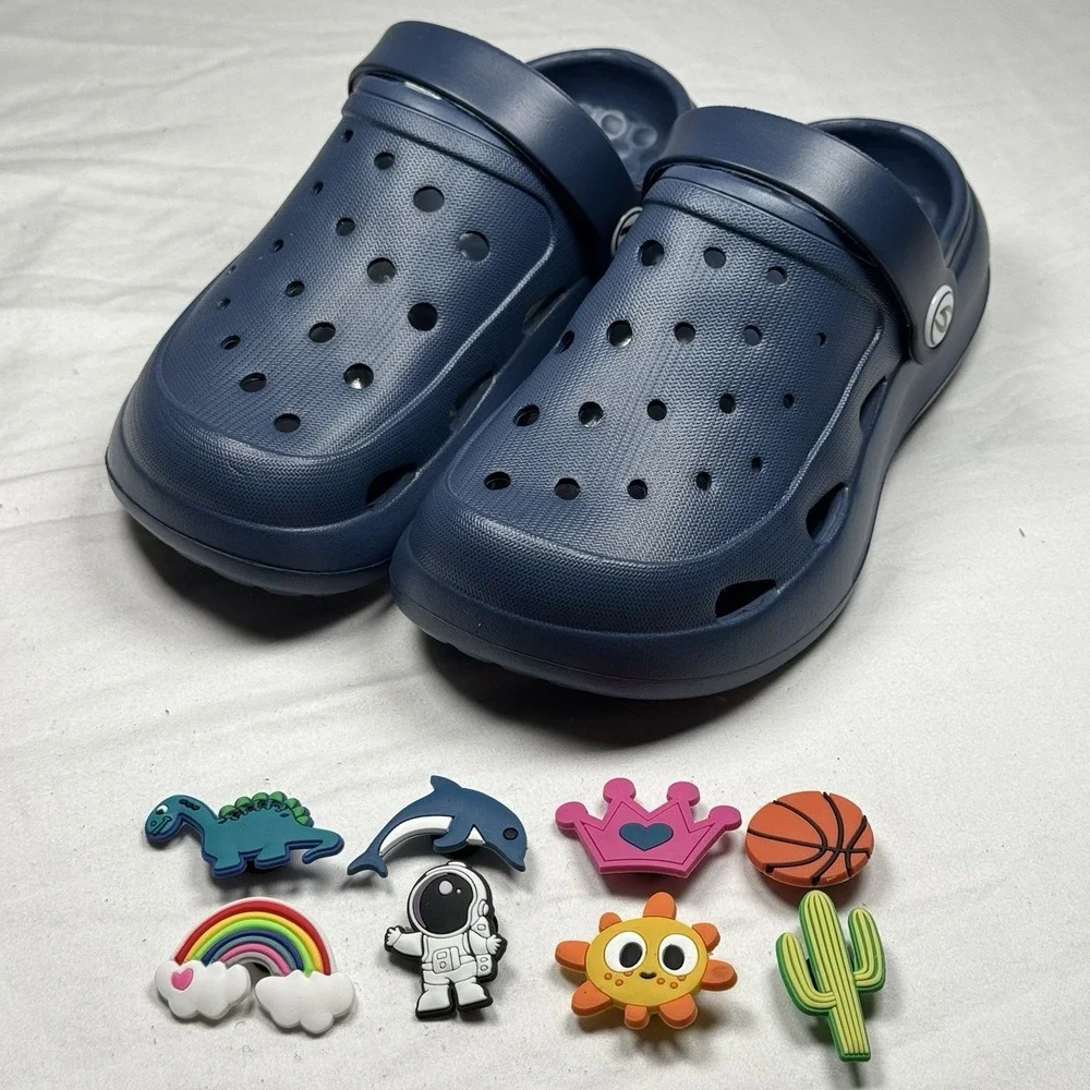 Kids Blue Clogs Size 11 Toddler Slip‎ On Sandals Charms Lightweight Shoes